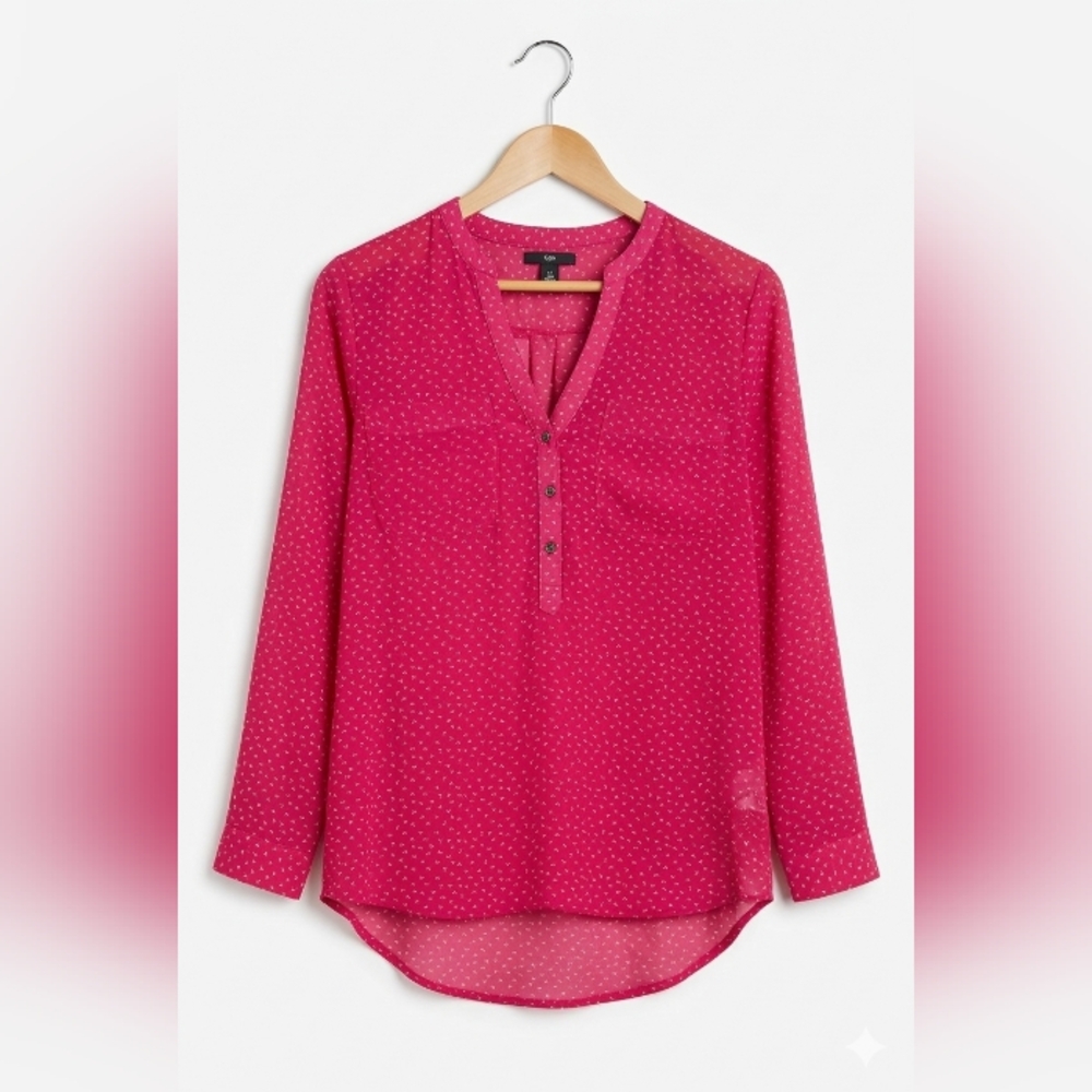 GAP Fuchsia Polka Dot Sheer Blouse~Size Small